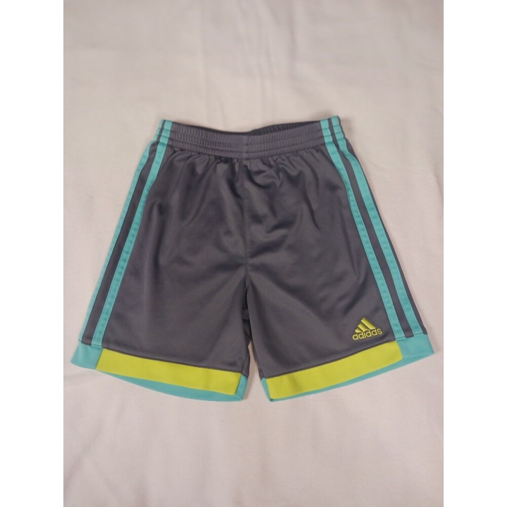adidas Boys Athletic Shorts Gray Yellow Aqua Size 6 Elastic Waist